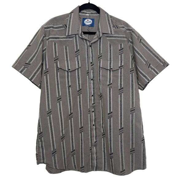 Vintage Prior Western Mens Cowboy Pearl Snap Shirt Gray Black Short Sleeve - Picture 1 of 8